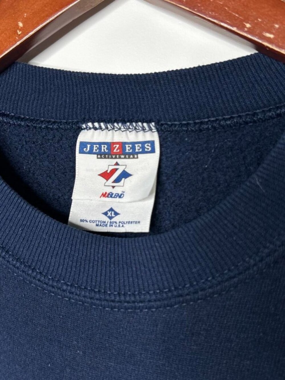 Jerzees Navy Blue Rhinestone Dove Crewneck Sweatshirt with White Dove Graphic - Picture 4 of 4